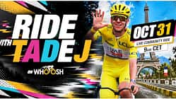 Ankündigungsbanner für die MyWhoosh-Ausfahrt "Ride with Tadej" am 31.10. um 9 Uhr MEZ.