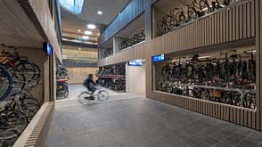 Interior of the world's largest bicycle parking garage in Utrecht, Holland