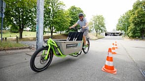 E-Cargobike Radkutsche Rapid bei Vollbremsung E-Cargobike Radkutsche Rapid bei Vollbremsung