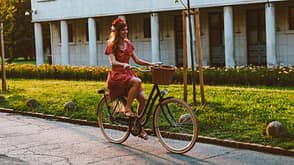 Retro Styled,Outdoor Pursuit,After Work,One Woman Only,Girls,Weekend Activities,Hair Accessory,Youth Culture,Skirt,Young Adult,Walking,Beauty,Healthy Lifestyle,Vitality,Relaxation,Freedom,Sensuality,Old-fashioned,Nature,Lifestyles,Outdoors,Positive Emotion,Redhead,Park - Man Made Space,Dress,Casual Clothing,Bicycle,female beauty,Natural Beauty Beautiful red head riding bycicle