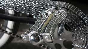 close up of a silver "custom" bike