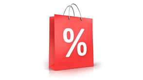 White Background,Merchandise,No People,Buy,Sale,Marketing,Single Object,Packaging,Shopping,Trading,Selling,Buying,Percentage Sign,Text,White,Red,Cardboard,Paper,Retail,Package,Sign,Sym Red paper shopping bag with percent sign or symbol