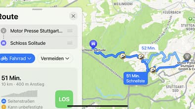 Apples App Karten/Maps, Fahrradnavigation
