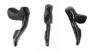 Die Hebel von Sram Red AXS, Campagnolo Super Record Wireless und Shimano Dura-Ace Di2