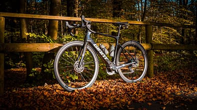 Giant Defy E+ Elite 1,E-Rennrad,Holzzaun,Laub,Herbst
