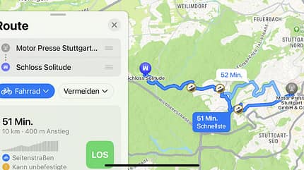 Apples App Karten/Maps, Fahrradnavigation Apples App Karten/Maps, Fahrradnavigation