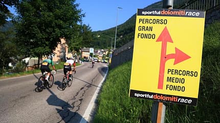Streckenteilung beim Sportful Dolomiti Race Streckenteilung beim Sportful Dolomiti Race