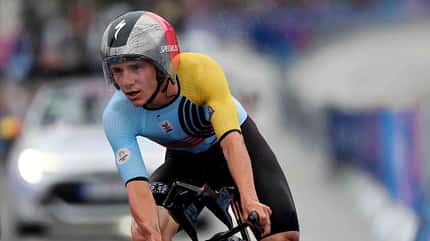 Olympiasieger Remco Evenepoel auf der Strecke der Olympischen Sommerspiele in Paris Olympiasieger Remco Evenepoel auf der Strecke der Olympischen Sommerspiele in Paris