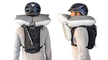 Mase Safety Airbag-Rucksack aufgeblasen mit Person Mase Safety Airbag-Rucksack aufgeblasen mit Person