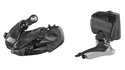 Schaltwerk und Umwerfer der neuen Campagnolo Super Record S Wireless-Gruppe Schaltwerk und Umwerfer der neuen Campagnolo Super Record S Wireless-Gruppe