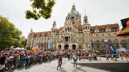 Vor dem Start der 4. Etappe der Deutschland Tour 2023 in Hannover Vor dem Start der 4. Etappe der Deutschland Tour 2023 in Hannover