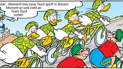 Illustration aus dem Lustigen Taschenbuch Fahrrad mit Donald Duck und den Panzerknackern Illustration aus dem Lustigen Taschenbuch Fahrrad mit Donald Duck und den Panzerknackern