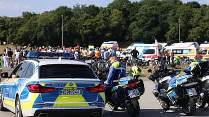 Der Start an der Theresienwiese in München, eskortiert durch die Polizei Der Start an der Theresienwiese in München, eskortiert durch die Polizei