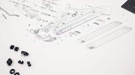Eine Explosionszeichnung des Jam²-Next-Rahmens. Eine Explosionszeichnung des Jam²-Next-Rahmens.