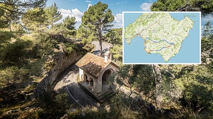 Fotomontage aus Landschaftsaufnahme und Streckenkarte