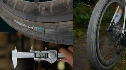 Breitenmessung eines Schwalbe Gravel Reifens auf der neuen Leeze CH 45 PRO GX Carbonfelge