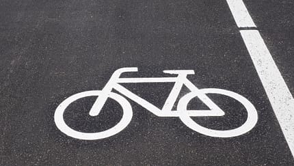 Road marking on bicycle lane in close up