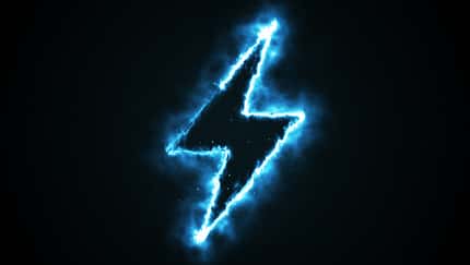 Burning blue flame lightning shape on black background, 3d illustration