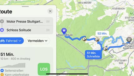 Apples App Karten/Maps, Fahrradnavigation