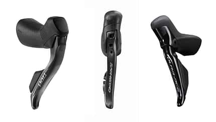 Die Hebel von Sram Red AXS, Campagnolo Super Record Wireless und Shimano Dura-Ace Di2