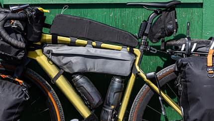 A fully loaded bikepacking bike