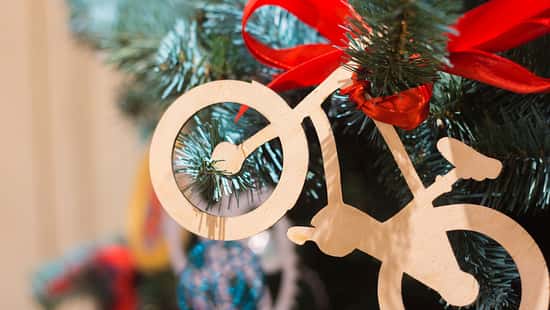 Wooden Christmas toy a bicycle on   tree