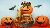 Halloween pumpkins, acorns and paper bats