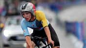 Olympiasieger Remco Evenepoel auf der Strecke der Olympischen Sommerspiele in Paris