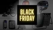 Grafik mit Schriftzug Black Friday vor Fahrrad-Produkten.