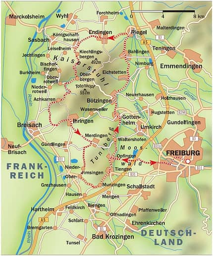 RB Südschwarzwald Tour 1 - Kaiserstuhlrunde - Karte RB Südschwarzwald Tour 1 - Kaiserstuhlrunde - Karte